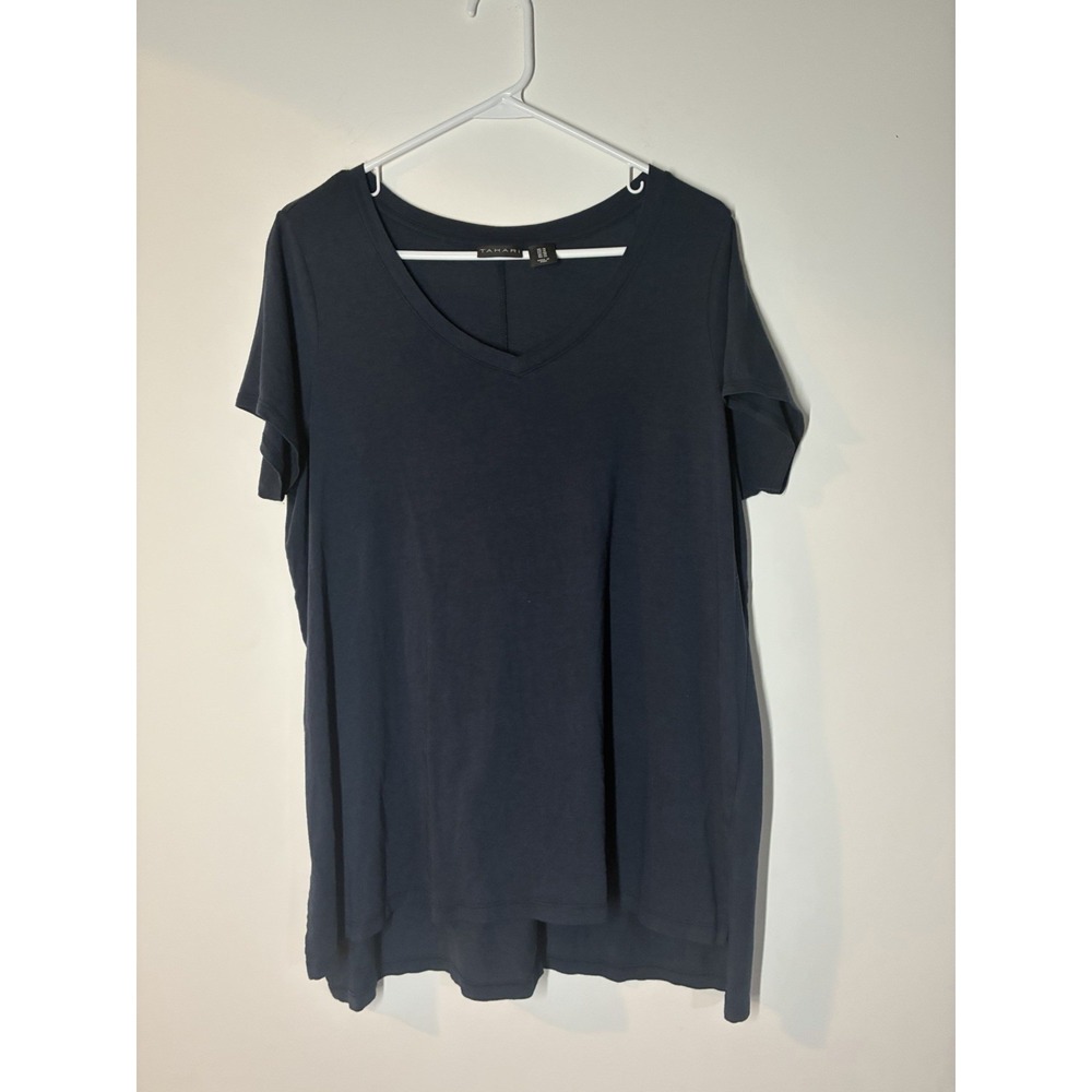 TAHARI Navy Blue Tunic T-Shirt Hi-Low Hem 1X